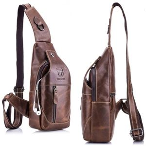 Bull Captain Men Sling Backpack Genuine Leather Crossbody Shoulder Bag